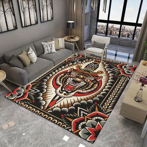 Navak Carpet Retro Tiger Print Carpet Washable Non-Slip Rug Doormat for Living Room Bedroom Kitchen and Office Decor