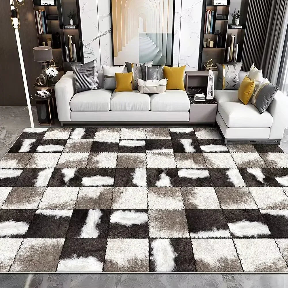 Navak Teppich, moderner Rindsleder-Imitat, luxuriöser Wohnzimmerteppich, Sofa-Teppich, Schlafzimmer, großer dekorativer Teppich, waschbar, Anti-Rutsch-Matte für die Veranda