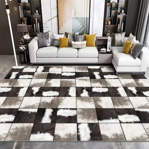 Navak Teppich, moderner Rindsleder-Imitat, luxuriöser Wohnzimmerteppich, Sofa-Teppich, Schlafzimmer, großer dekorativer Teppich, waschbar, Anti-Rutsch-Matte für die Veranda