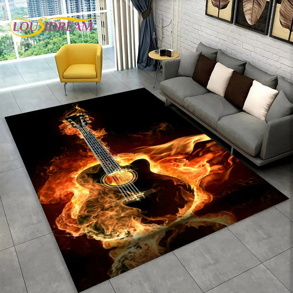Navak Teppich, klassische Gitarre, E-Gitarre, Bass, Teppich für Wohnzimmer, Schlafzimmer, Sofa, Fußmatte, Dekoration, rutschfeste Bodenmatte für Kinderspiele