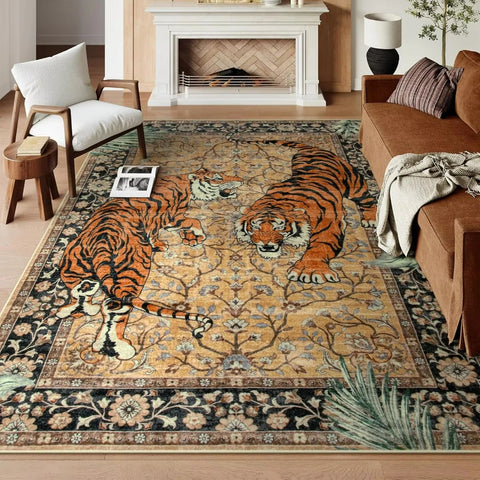 Navak Carpet Tiger Bohemian Rug for Living Room Retro Tiger Print Carpet Dining Room Indoor Doormat Kitchen Area Rug Coffee Table Floor Mat
