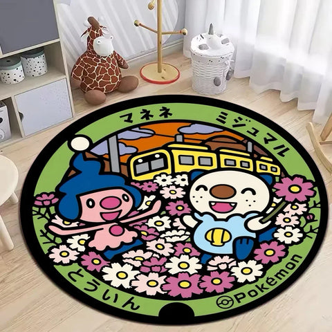 Navak Carpet Daily Picks Round Pokemon Rug for Living Room Decor Bedroom Rug Lounge Balcony Sofa Mat Coffee Table Mat Swivel Chair Mat Kids Gift