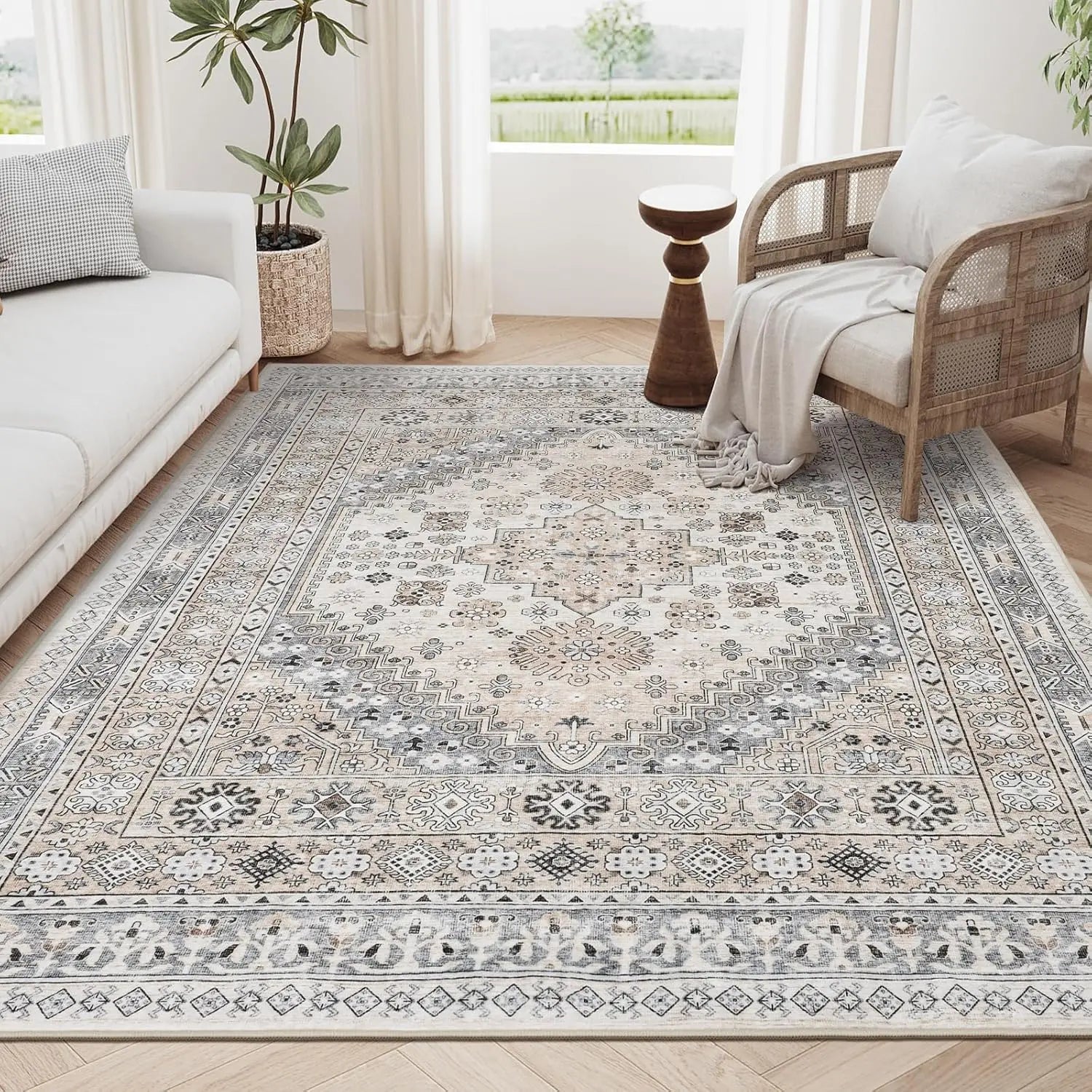 Navak Carpet zesthomeArea Rugs - Ultradünner, waschbarer Teppich, schmutzabweisender Teppich mit rutschfester Rückseite für Wohnzimmer, Schlafzimmer, Vintage Home De