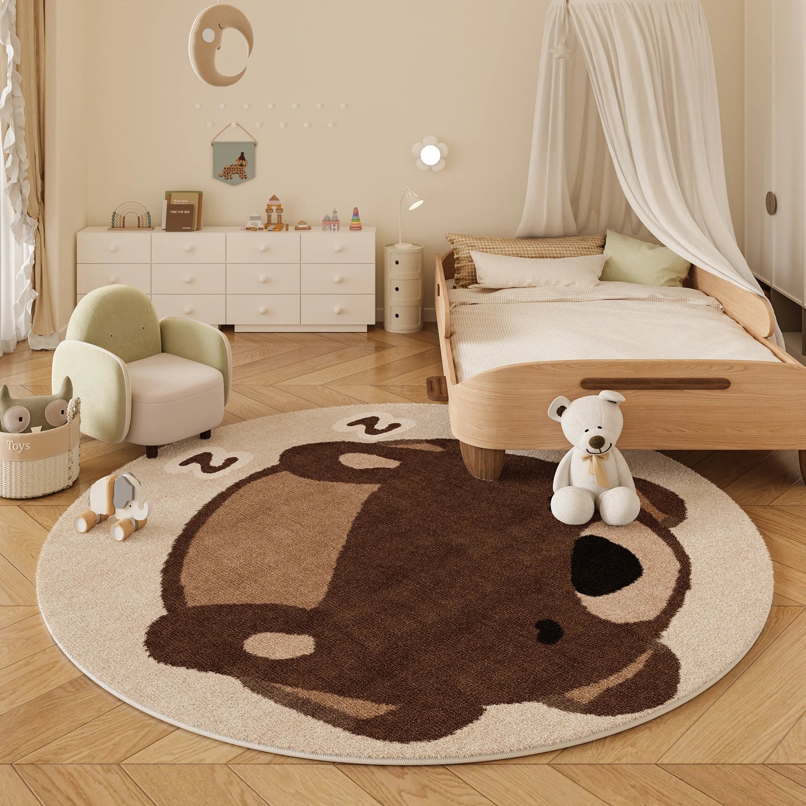 Navak Teppich, Cartoon-Stil, Schlafzimmer-Dekor, Teppich, dicke Plüsch-Bodenmatte für Kinder, flauschig, weich, rund, Teppich mit niedlichen Mustern für Wohnzimmer