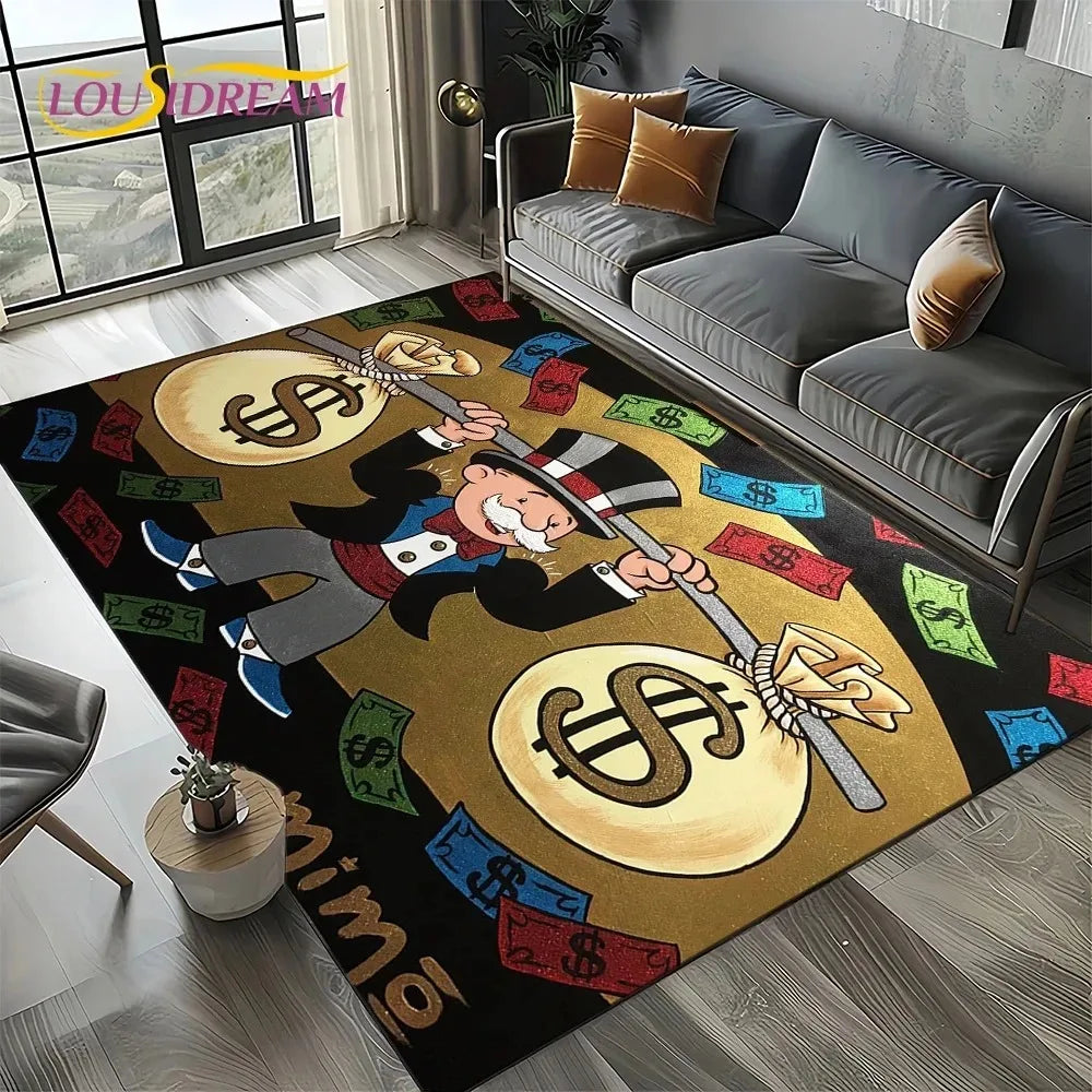 Navak Teppich, 3D-Spiel „Rich Man“, Monopoly-Dollar-Cartoon-Teppich für Wohnzimmer, Schlafzimmer, Heimsofa, Dekoration, Kinderbereich, rutschfeste Bodenmatte