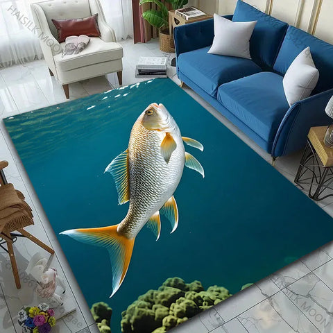 Navak Teppich, Fisch im Meer, Tiefseefisch-Muster, Teppich für Wohnzimmer, Schlafzimmer, Nachttisch, Bodenmatte, Garderobe, Spielmatte, Flächenteppich, große Größe