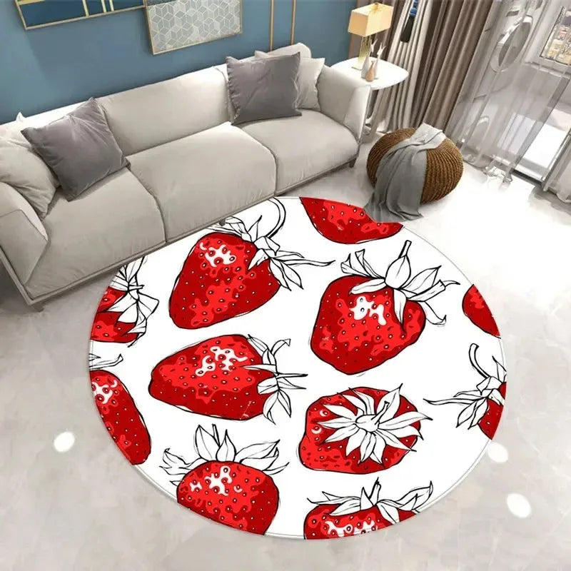 Navak Teppich, schöner Erdbeerdruck, runder Teppich, für Zuhause, Wohnzimmer, Sofa, Schlafzimmer, Bodendekoration, Küche, saugfähige Matte