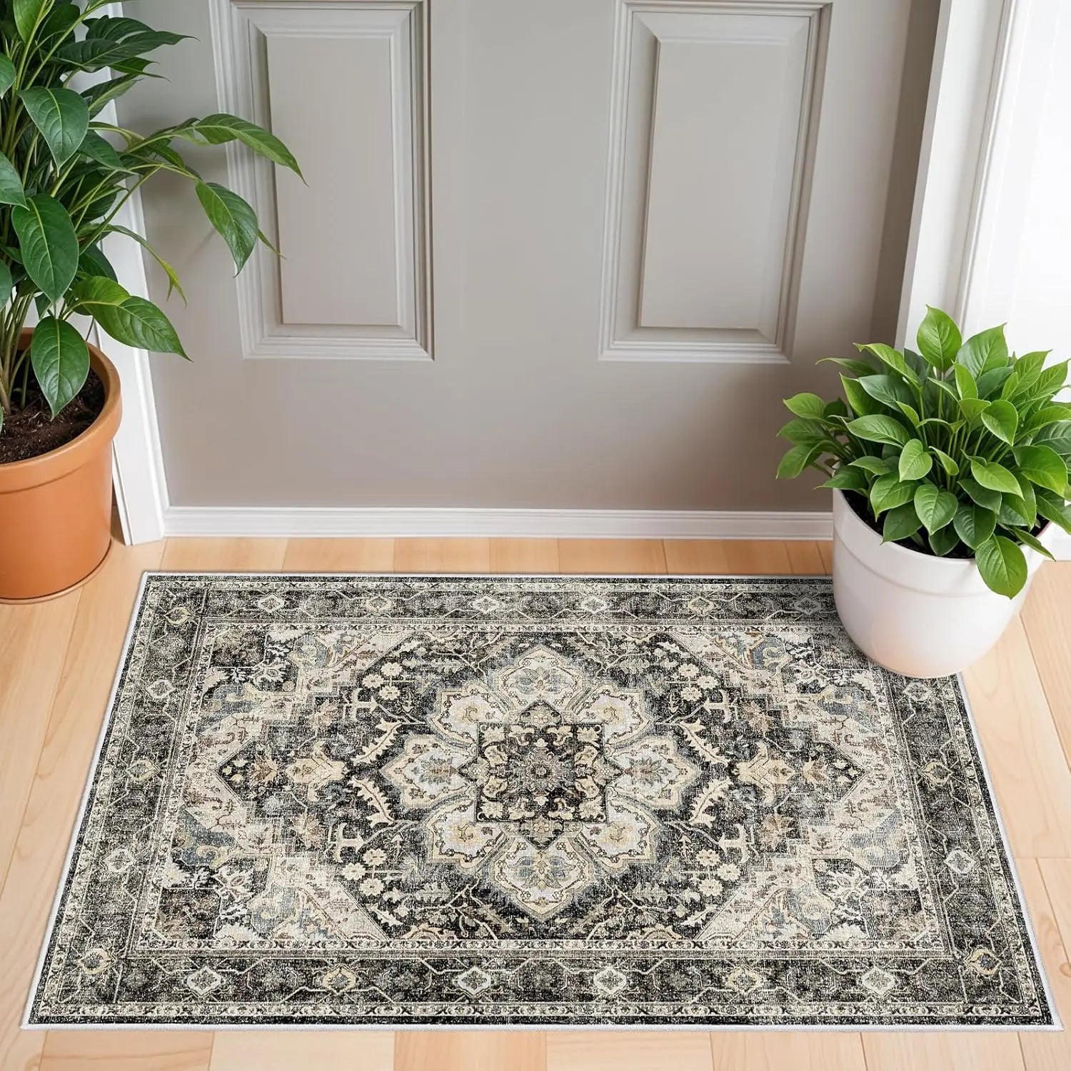 Navak Teppich, waschbar, orientalischer Teppich, Teppiche für Wohnzimmer, weicher Teppich für Schlafzimmer, wasserdicht, geblümt, Used-Look, für den Innenbereich, fleckenabweisend