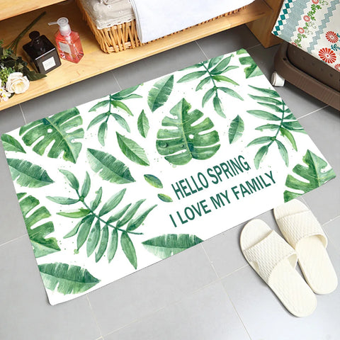 Navak Carpet Weiche, rutschfeste und saugfähige Flanell-Fußmatte mit grünem Pflanzendesign, waschbarer Badezimmer- und Küchenteppich, Heimdekorationsteppich