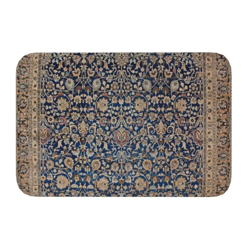 Navak Teppich, blau, antik, persischer Isfahan-Seidenteppich mit Tieren, Eingangsmatte, Stammes-Ethno-Blumenmuster, Badematte, Teppich