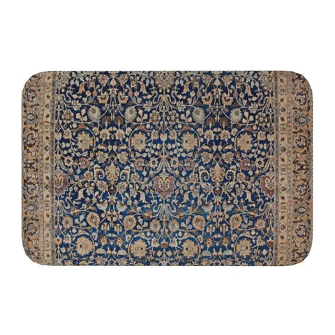 Navak Teppich, blau, antik, persischer Isfahan-Seidenteppich mit Tieren, Eingangsmatte, Stammes-Ethno-Blumenmuster, Badematte, Teppich