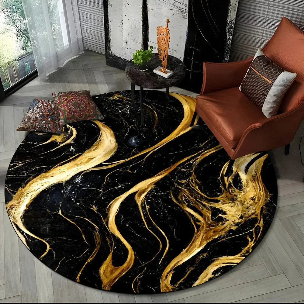 Navak Carpet 3D Luxus Marmordruck Runder Teppich Abstrakter geometrischer Bereichsteppich für Wohnzimmer Schlafzimmer Stuhldekor Rutschfeste Bodenmatte Fußmatte