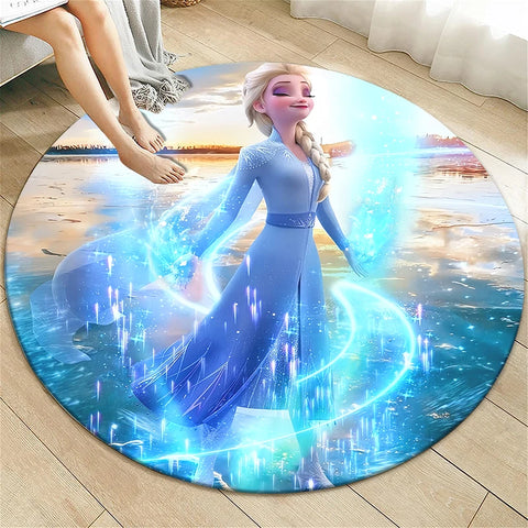 Navak Teppich Prinzessin Elsa Cartoon Print Runder Teppich, Schlafzimmer Dekorativer Teppich, Wohnzimmer Badezimmer Picknick Camping Eingang Rutschfeste Matte