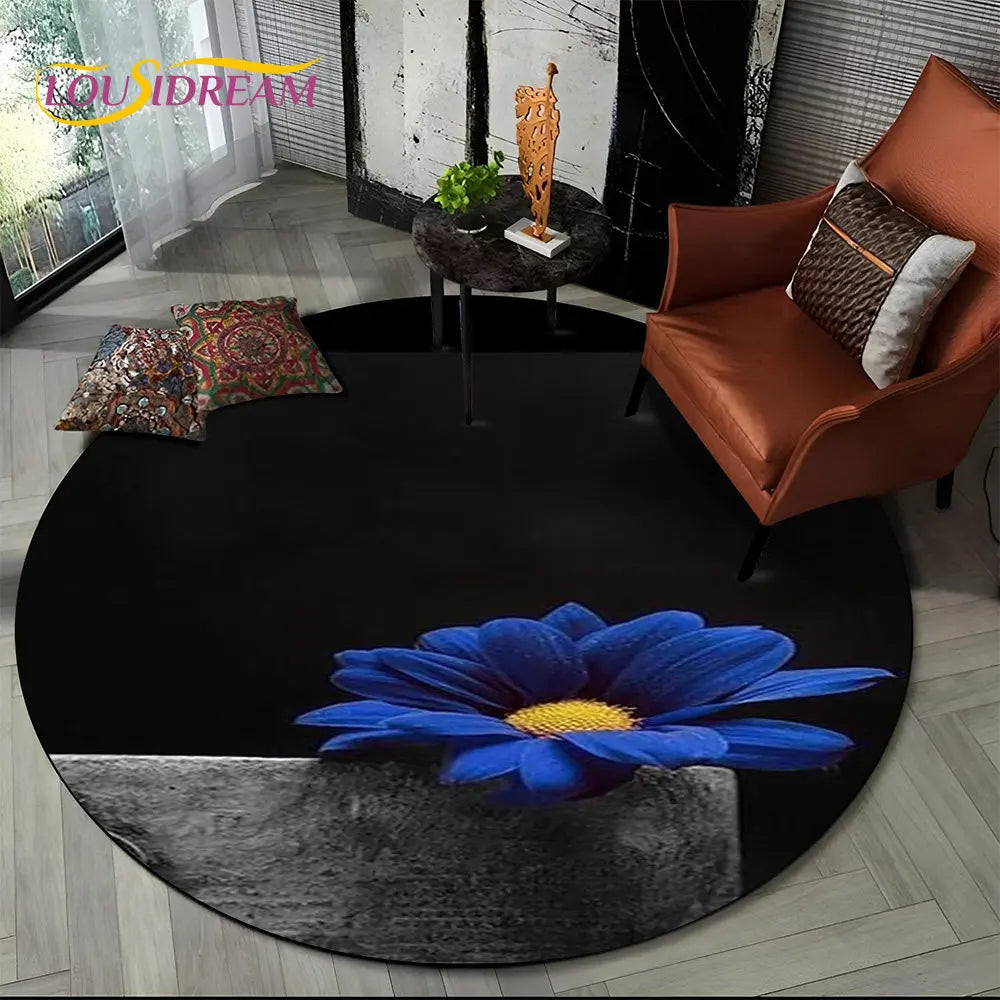 Navak Teppich, 3D-Gänseblümchen, nordische Blume, Sonnenblume, runder Teppich, Teppich für Wohnzimmer, Kinderzimmer, Sofa, Spielzimmer, Dekoration, rutschfeste Bodenmatte