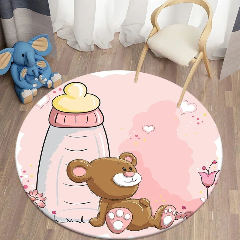 Navak Teppich Cartoon Niedlicher Bär Runder Teppich für Wohnzimmer Teppiche Badematte für Kinderzimmer Matten Schlafzimmer Teppiche Baby Kinderzimmer Wohnkultur
