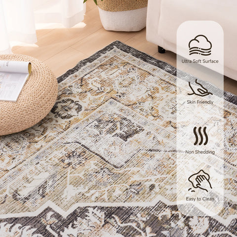 Navak Carpet Orhopui Boho-Teppich, maschinenwaschbarer Outdoor-Camping-Teppich, rutschfester, schmutzabweisender, maschinenwaschbarer Teppich