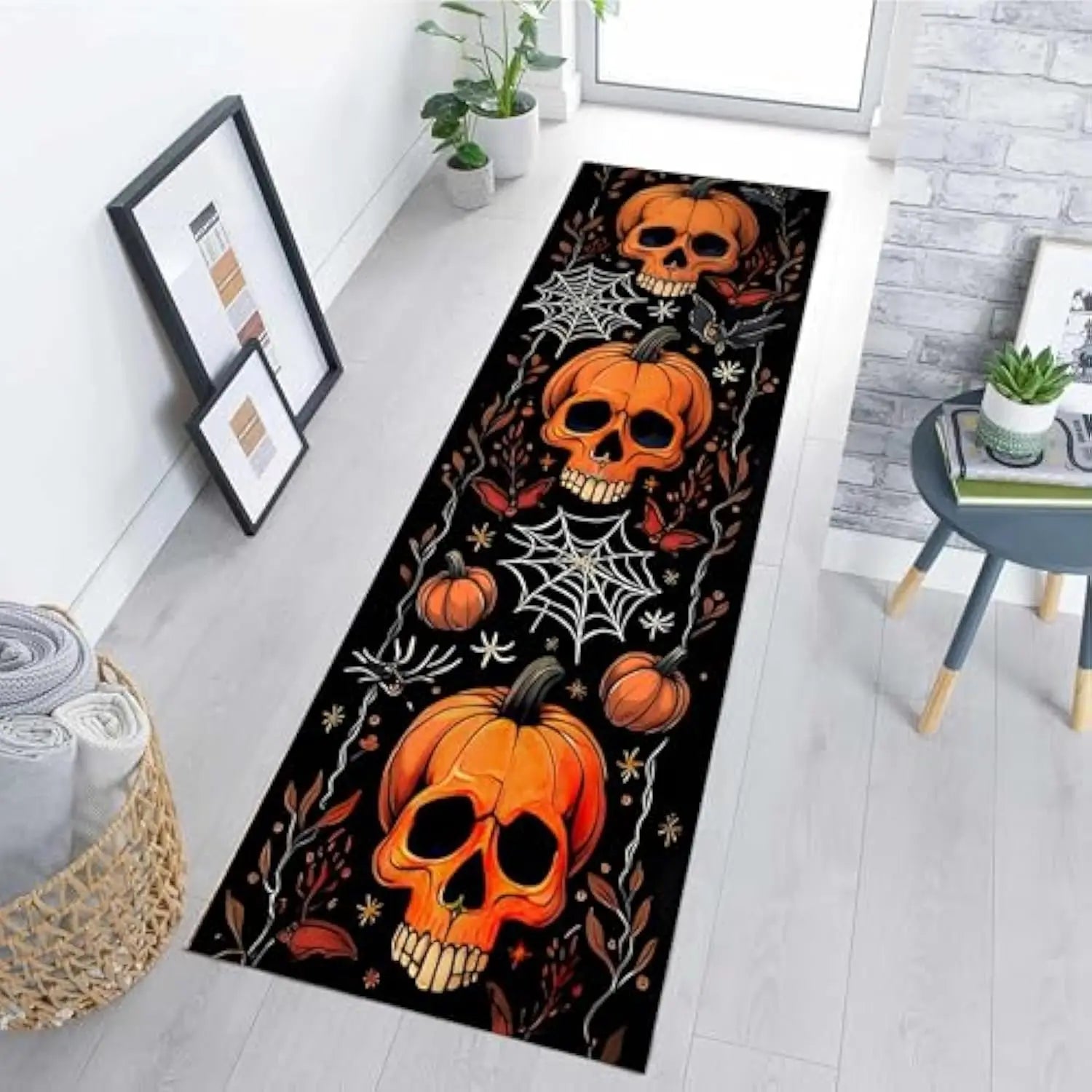 Navak Carpet Exclusive Picks Halloween-Läuferteppich, abstrakter Kürbis-Totenkopf-Teppich, Küche, rutschfest, Spinnennetz-bedruckte Teppiche für Wohnzimmer, Heimdekoration