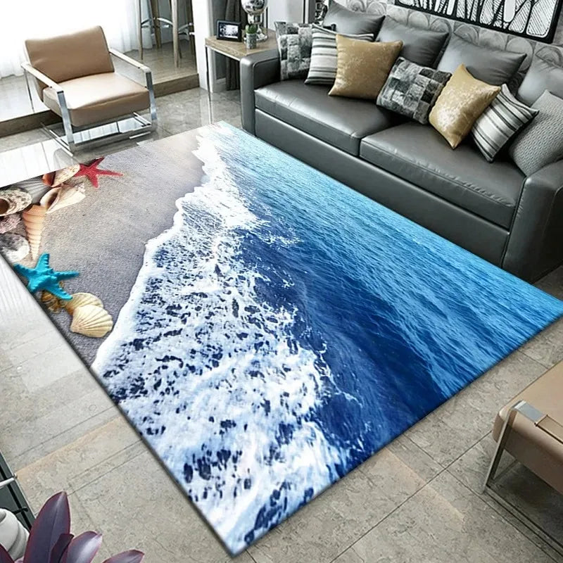 Navak Carpet3D Strand Meer Wellen Muster Teppich Tür Bodenmatte Fisch Fußmatte Rutschfeste Bodenmatte Wohnzimmer Teppich Home Zimmer Schlafzimmer Dekoration