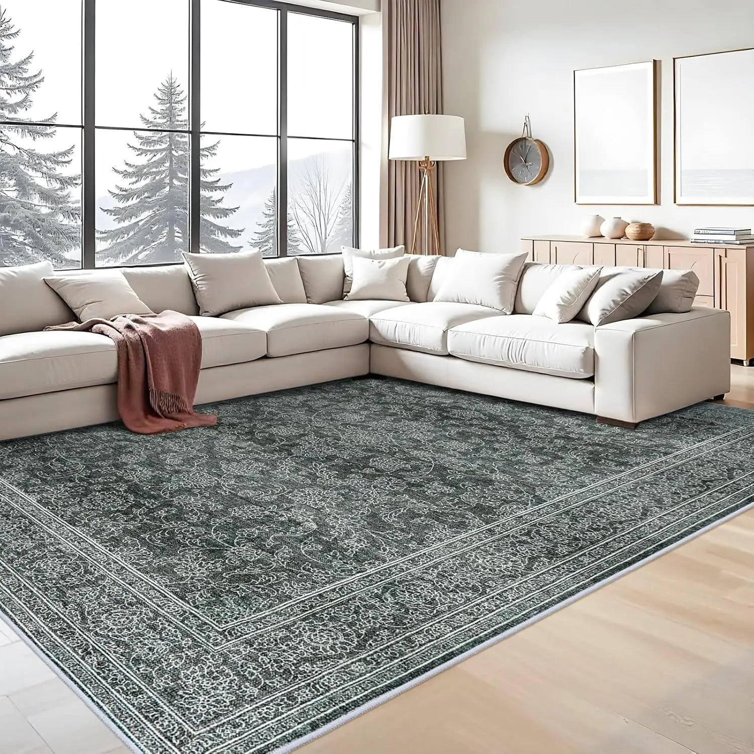Navak Teppich, waschbar, orientalischer Teppich, Teppiche für Wohnzimmer, weicher Teppich für Schlafzimmer, wasserdicht, geblümt, Used-Look, für den Innenbereich, fleckenabweisend
