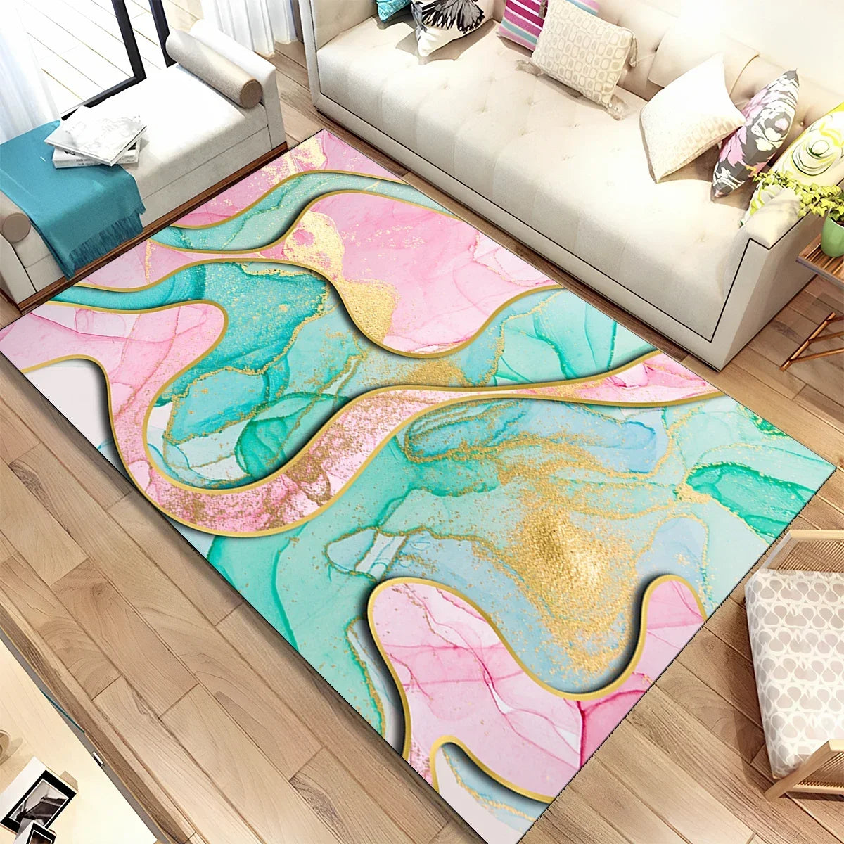 Navak Carpet Colour Gold Nordic Marble Splendid Area Rug Large Carpet Marbling Rugs for Home Living Room Bedroom Decor Door Mat Floor Mats