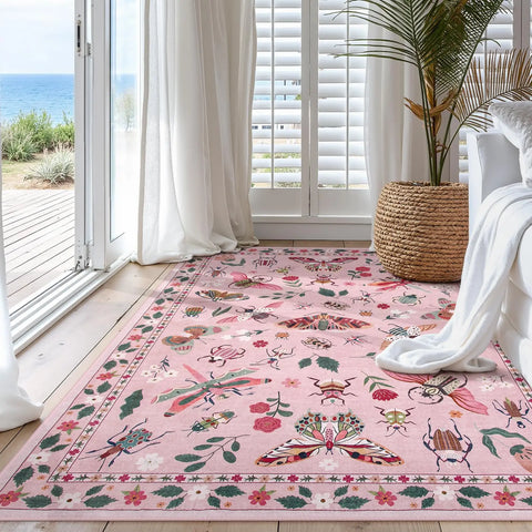 Navak Carpet Pink, waschbare Teppiche, weich, modern, rosa, für Schlafzimmer, Mädchen, Wohnzimmer, rutschfester Teppich