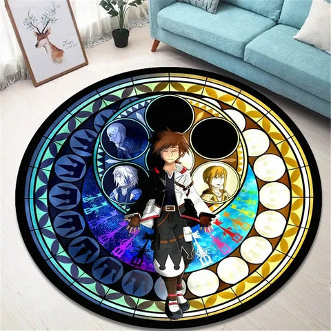 Navak Carpet Daily Picks Kingdom Hearts Cartoon-Teppich, runde Bodenmatte, Wohnzimmerteppich, Badezimmer, Küchenteppich, Fußmatte, rutschfeste Bodenmatte