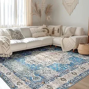 Navak Teppich, maschinenwaschbar, kein Flor, rutschfest, Vintage-Teppiche für Wohnzimmer, Schlafzimmer und Esszimmer, Bohemian-Stil, Used-Look I