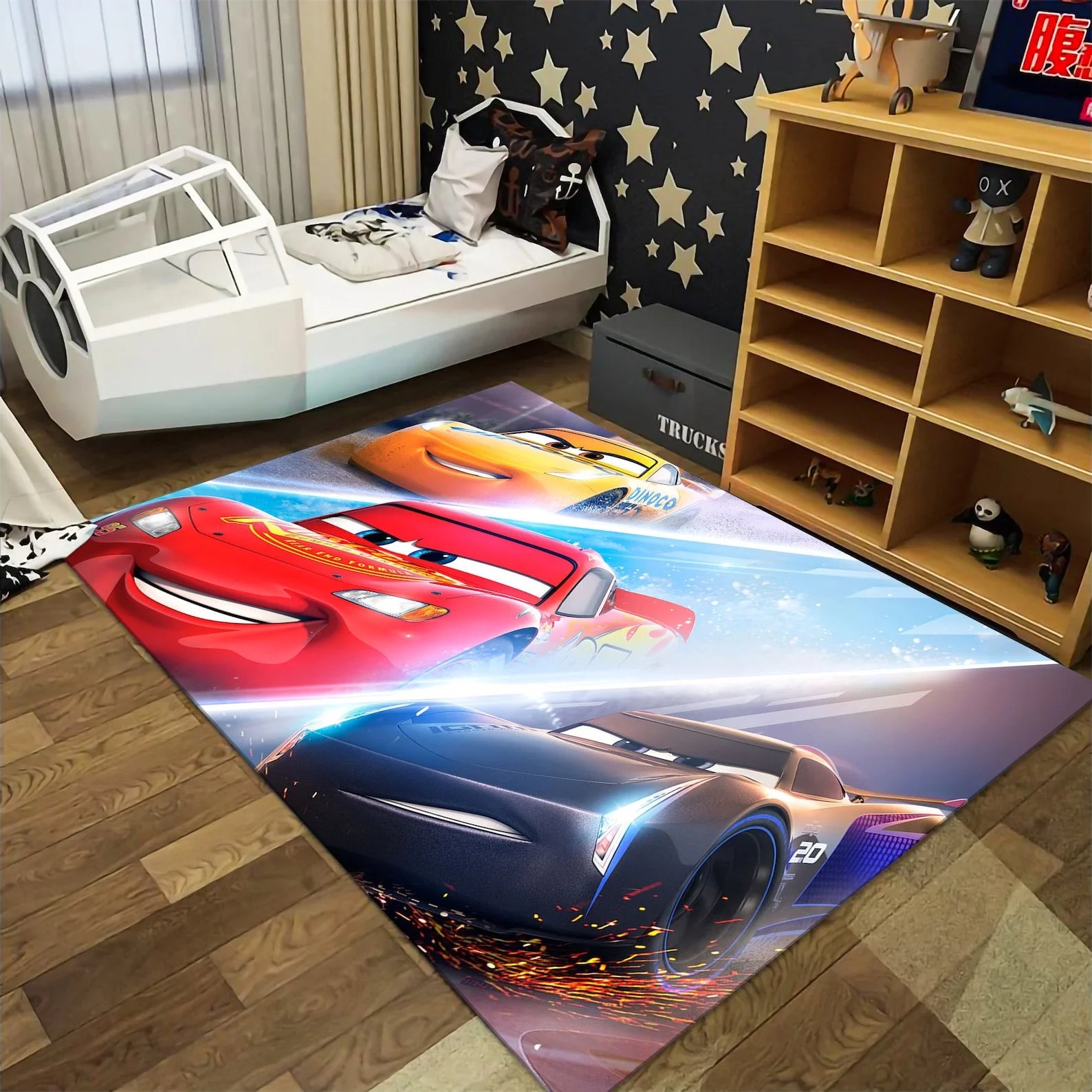 Navak Carpet Daily Picks Autobahn-Auto-Bodenteppich, McQueen-Cartoon-Auto-Teppich für Kinderzimmer-Dekoration, minimalistische Spielmatte für Kinderzimmer, Geschenkideen
