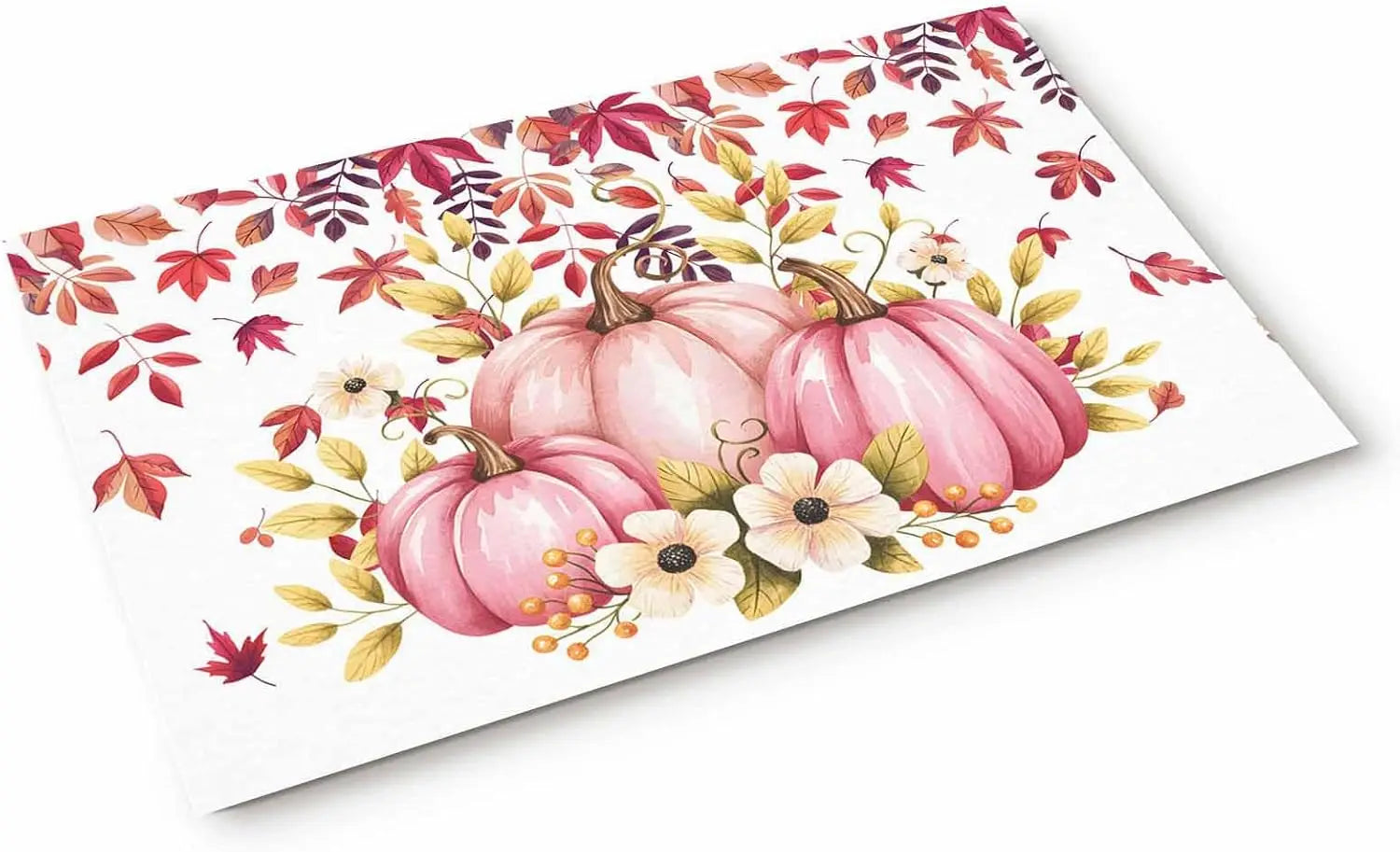 Navak Teppich, Herbst, rosa Kürbisse, Blumen, Blätter, Willkommens-Fußmatten, Dekor, Küche, Flur, Balkon, Teppiche, Schlafzimmer, neben der Fußmatte, rutschfeste Bodenmatte