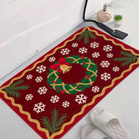 Navak Carpet Exclusive Picks Luxuriöser rot-grüner Flanell-Weihnachtsgeschenk-Teppich, rutschfest, sicher, weich, Feiertags-Bodenmatte, Dekoration, weich, bequem zum Stehen