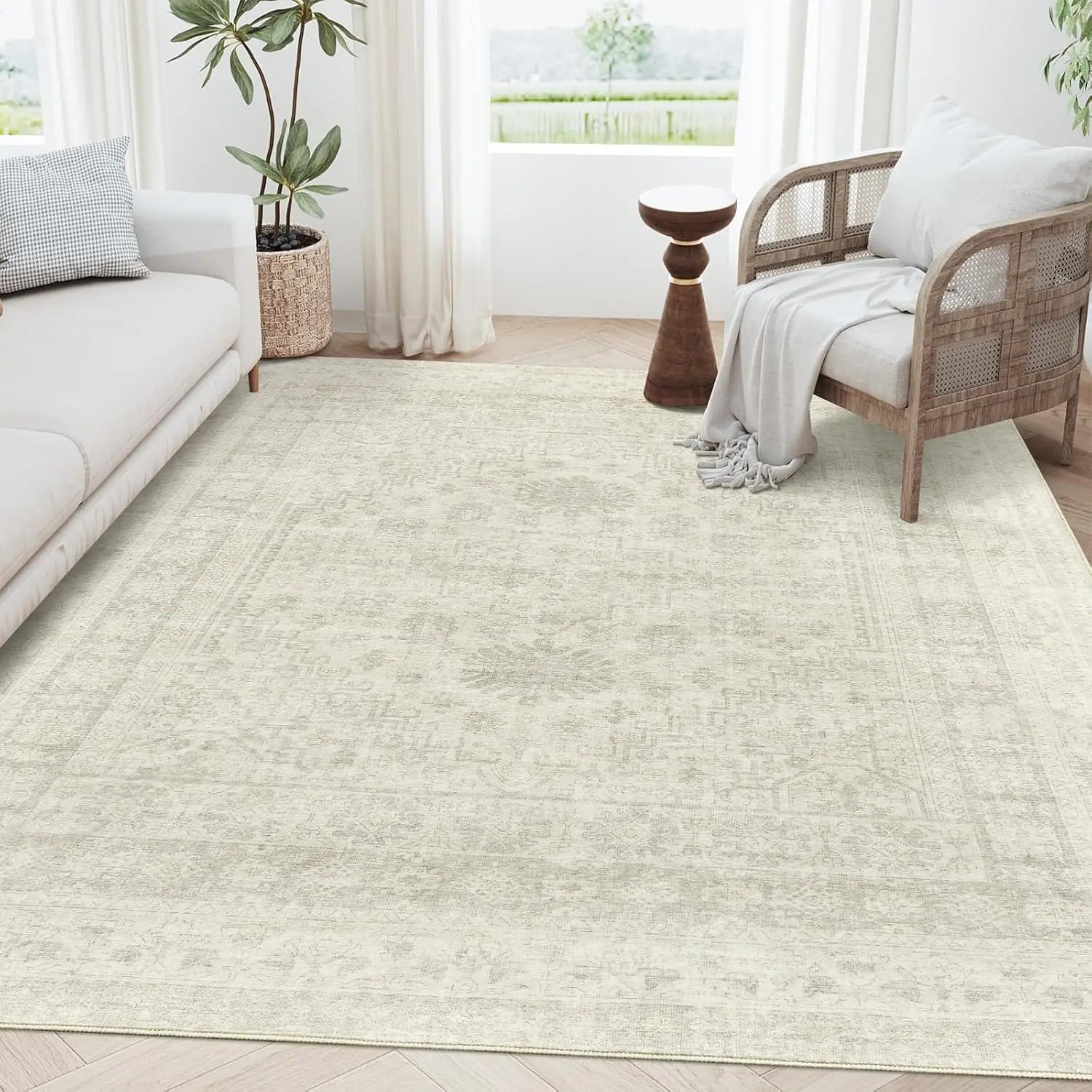 Navak Carpet zesthomeArea Rugs - Ultradünner, waschbarer Teppich, schmutzabweisender Teppich mit rutschfester Rückseite für Wohnzimmer, Schlafzimmer, Vintage Home De