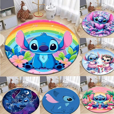 Navak Carpet Daily Picks Disney Stitch Cartoon Round Mat Cute Cartoon HD Printed Carpet Bedroom Living Room Sofa Large Area Pet Kitchen Rugs Decor