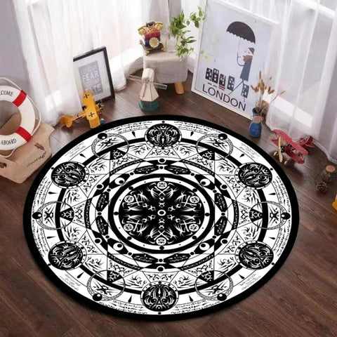 Navak Carpet Mystic Magic Circle Round Theme Innenbereich Rutschfester Teppich Schlafzimmer Meditationszone Idealer Dekoteppich