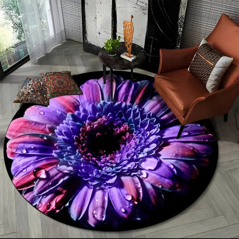 Navak Teppich, 3D, luxuriös, Blumen, Rosen, Gänseblümchen, nordischer runder Teppich für Wohnzimmer, Schlafzimmer, Kinderspielzimmer, Stuhldekoration, Haustierbereich, rutschfeste Matte