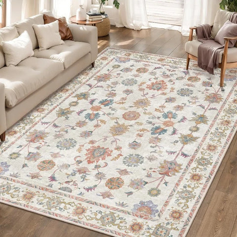 Navak Carpet Pink Vintage Living Room Carpet Bohemian Style Light Luxury Bedroom Rug Large Area Machine Washable Non-slip Coffee Table Mat 러그