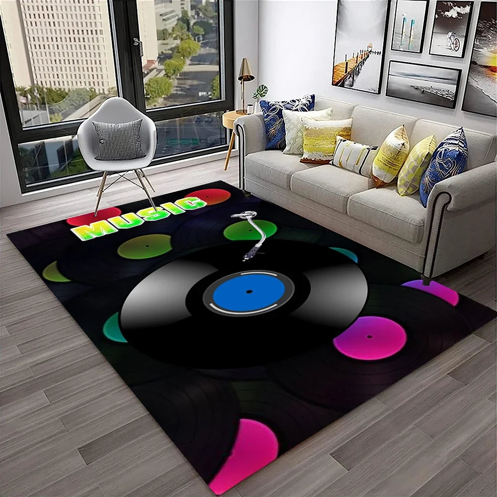 Navak Teppich, 3D-Retro-Vinyl-Schallplatte, Musikkunst, Teppich für Zuhause, Wohnzimmer, Schlafzimmer, Sofa, Fußmatte, Dekoration, Kinderspielbereich, rutschfeste Bodenmatte