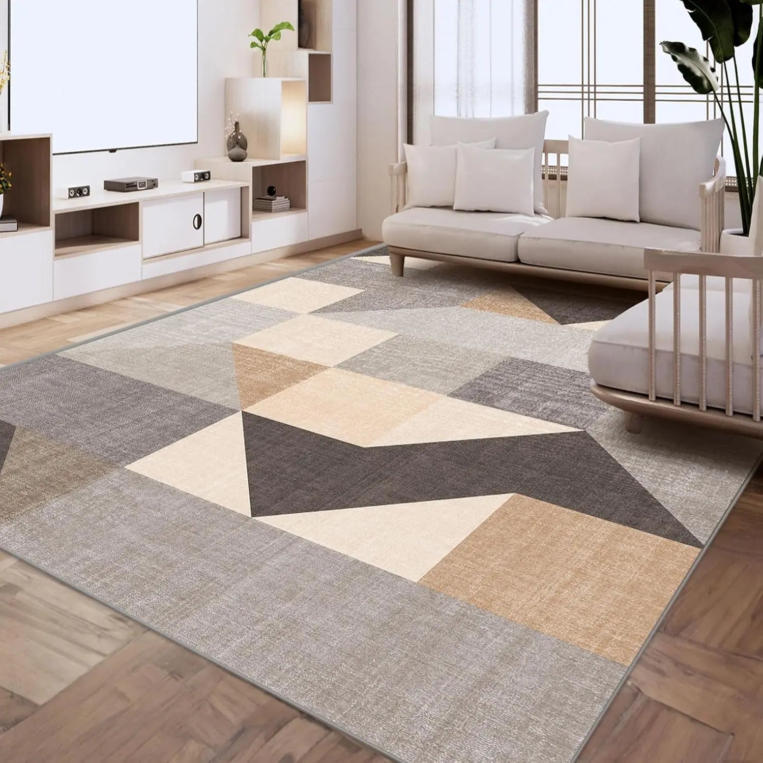 Navak Carpet HOMFINE Waschbarer moderner Teppich – Geometrischer Stil für Wohnzimmer, Schlafzimmer, maschinenwaschbarer Teppich, weich, rutschfest, nicht scheuernd