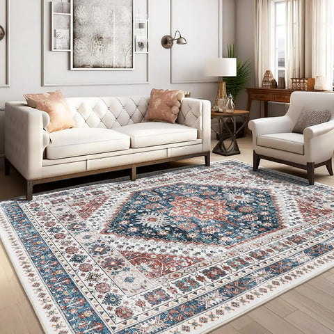 Navak Carpet zesthomeArea Rugs - Ultradünner, waschbarer Teppich, schmutzabweisender Teppich mit rutschfester Rückseite für Wohnzimmer, Schlafzimmer, Vintage Home De