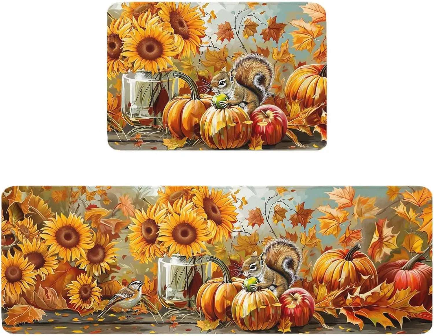 Navak Teppich, Herbst-Eichhörnchen, Sonnenblume, Kürbis, Küchen-Bodenmatte, Heimdekoration, rutschfest, für Flur, Balkon, Wäschevorleger, Schlafzimmer, neben Fußmatte, Dekoration