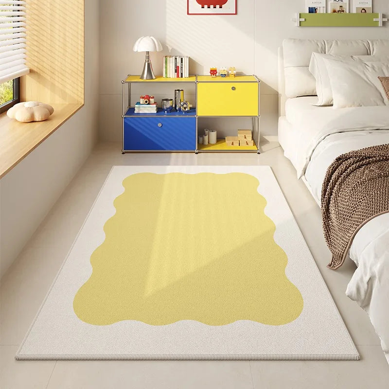 Navak Teppich Schlafzimmer Bodenmatte Rutschfester weicher bequemer Teppich Blau-weiße Welle Geometrischer süßer Teppich Lange Heimdekorationsmatten 침실 카펫