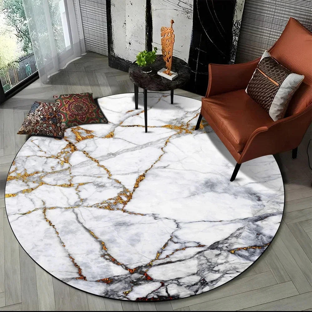 Navak Carpet 3D Luxus Marmordruck Runder Teppich Abstrakter geometrischer Bereichsteppich für Wohnzimmer Schlafzimmer Stuhldekor Rutschfeste Bodenmatte Fußmatte