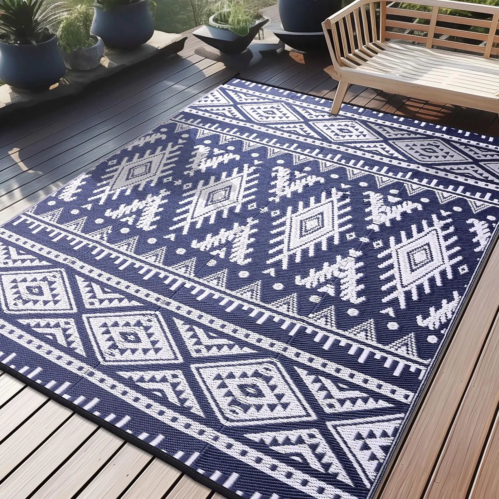 Navak Carpet Olanly Wendbare Outdoor-Teppiche aus Kunststoff für die Terrasse, rutschfeste, wasserdichte Teppiche für Camping, große, faltbare Modeteppiche für das Dach