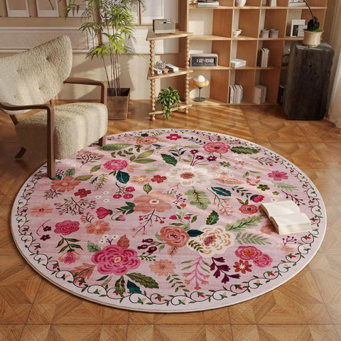 Navak Teppich, Blumenmuster, Teppiche für Schlafzimmer, Zuhause, flauschiger, weicher Teppich, Retro, rund, Wohnzimmer-Dekoration, Teppich, dicke, rutschfeste Bodenmatte für das Bett