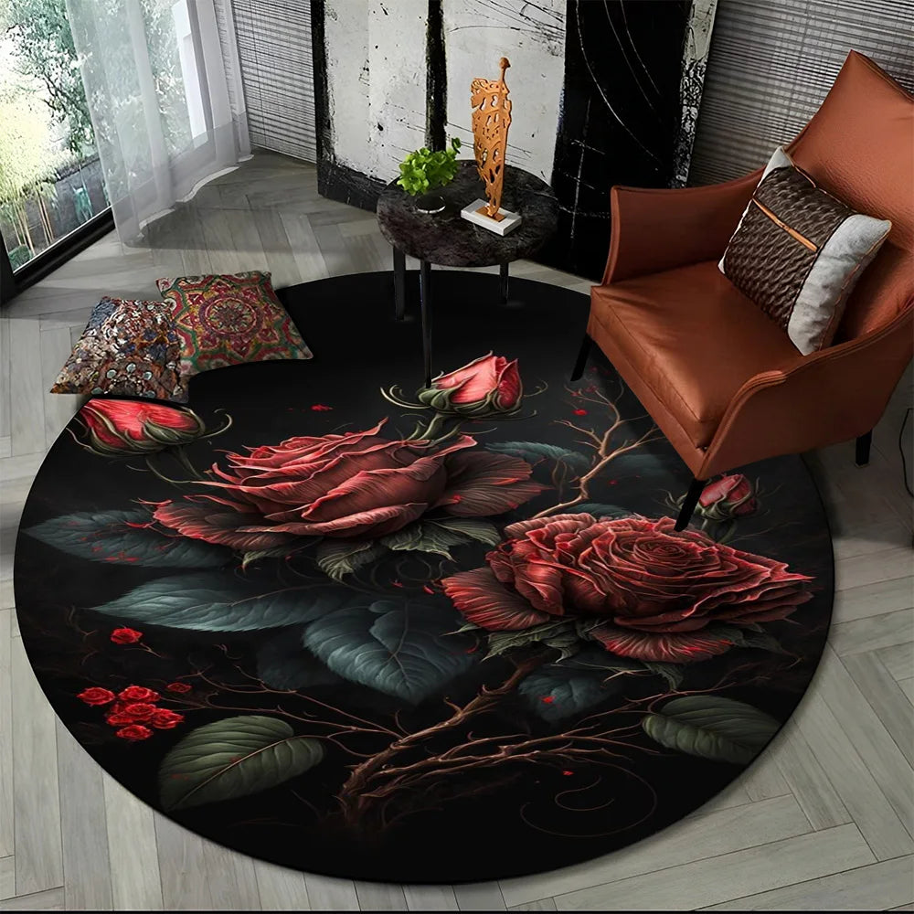 Navak Carpet 3D Luxury Flower Rose Daisy Nordic Round Carpet Rug for Living Room Bedroom Child Playroom Chair Decor,Pet Area Rug Non-slip Mat