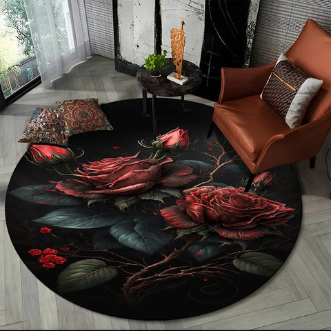 Navak Carpet 3D Luxury Flower Rose Daisy Nordic Round Carpet Rug for Living Room Bedroom Child Playroom Chair Decor,Pet Area Rug Non-slip Mat
