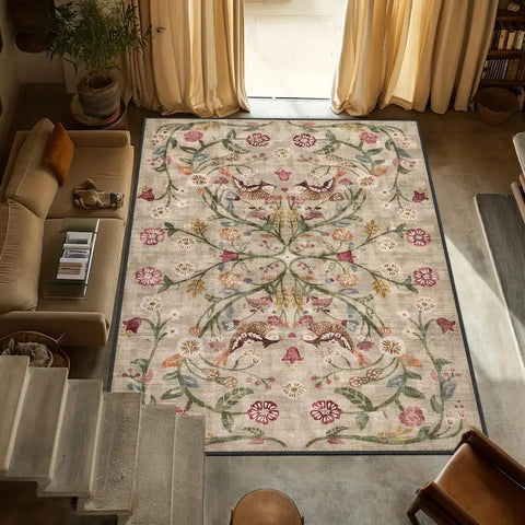 Navak Carpet Boho Chic, traditioneller türkischer Blumenteppich, waschbar, rutschfest, großer Used-Look, für Wohnzimmer, Schlafzimmer, Dekoration