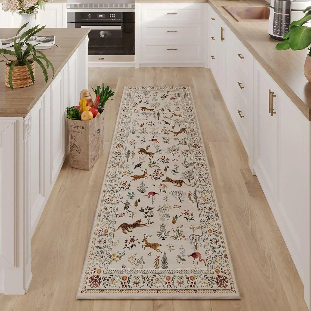 Navak Carpet Exclusive Picks Läuferteppich für die Küche, rutschfest, waschbar, mit Gummirückseite, weicher Teppichläufer mit Blumenmuster und Tiermotiven für die Küche, Heimdekoration