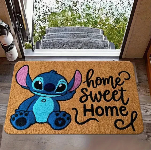 Navak Carpet 1 Stück Stitch The Movie Willkommens-Fußmatte, rutschfest, lebendiges Blumendesign, maschinenwaschbar, leicht zu reinigen, Heimdekoration, Kinderteppich