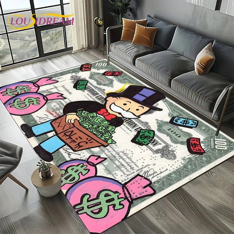 Navak Teppich, 3D-Spiel „Rich Man“, Monopoly-Dollar-Cartoon-Teppich für Wohnzimmer, Schlafzimmer, Heimsofa, Dekoration, Kinderbereich, rutschfeste Bodenmatte