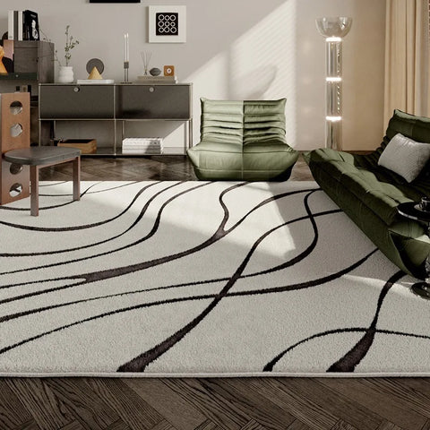 Navak Teppich Französischer einfacher Wohnzimmerteppich Moderner leichter Luxus Plüsch Anti-Rutsch Couchtisch Teppich Home Decor Linien Schlafzimmer Weiche Bodenmatte 러그